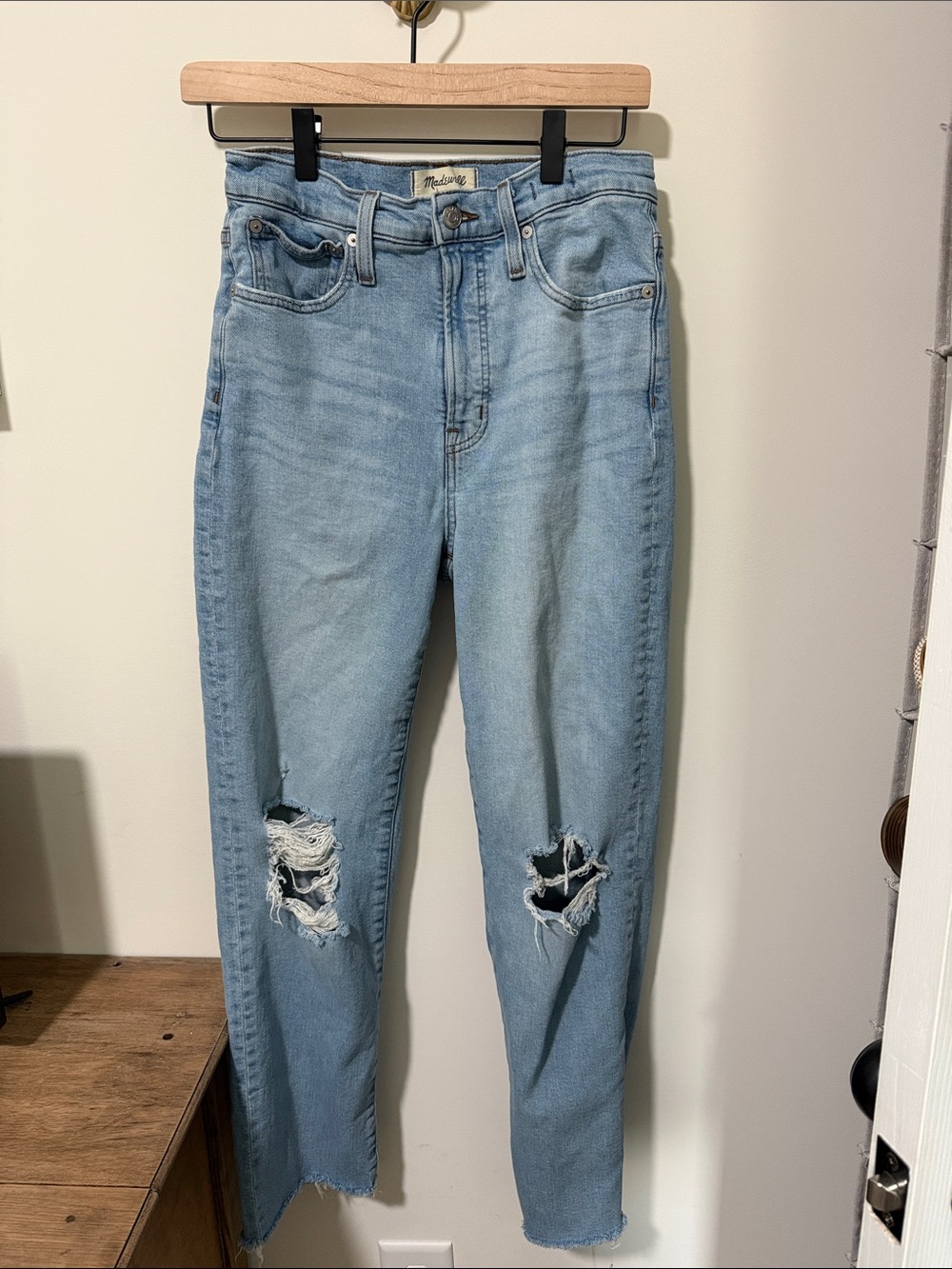 Madewell Light Blue Distressed Straight-Leg Jeans